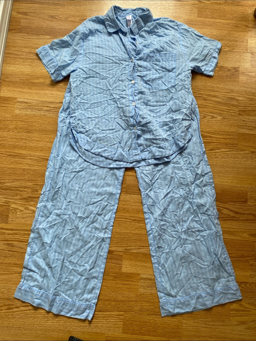 stars above Light Blue Striped Short Sleeve Button Pajama Set